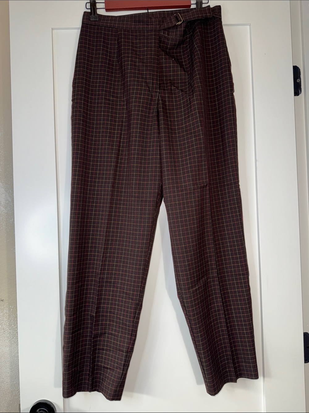 Worthington Brown Checker Plaid  Chinos w/ Red stripe sz 12P dark academia